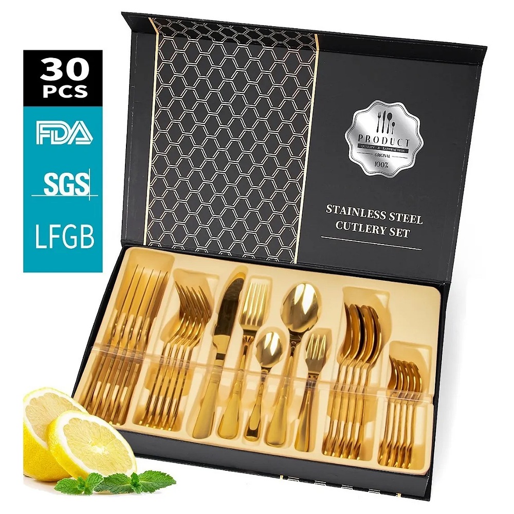 Juego De Cubiertos Acero Inoxidable Dorado Y Plateado 30pcs