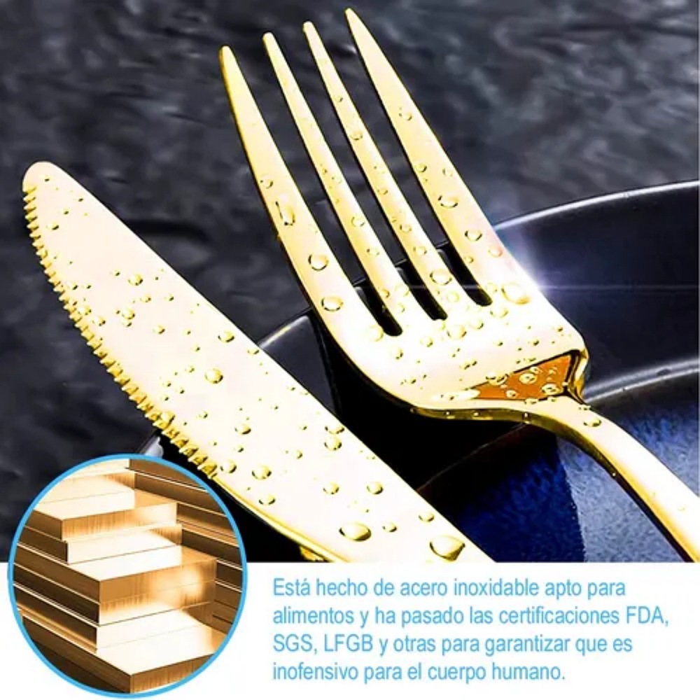 Juego De Cubiertos Acero Inoxidable Dorado Y Plateado 30pcs