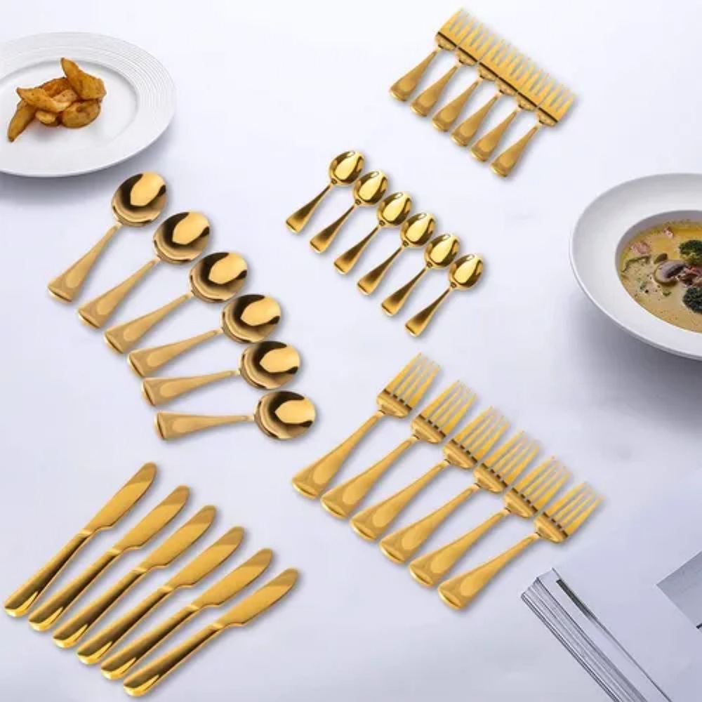 Juego De Cubiertos Acero Inoxidable Dorado Y Plateado 30pcs