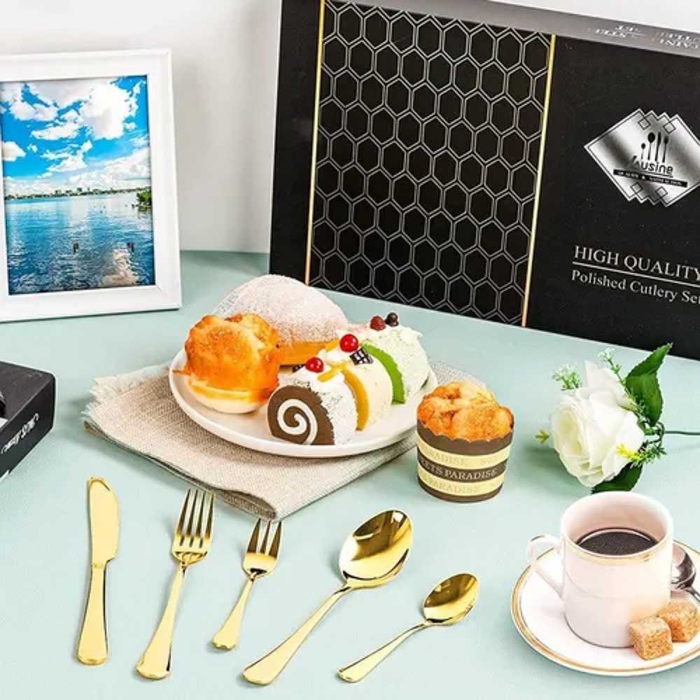 Juego De Cubiertos Acero Inoxidable Dorado Y Plateado 30pcs
