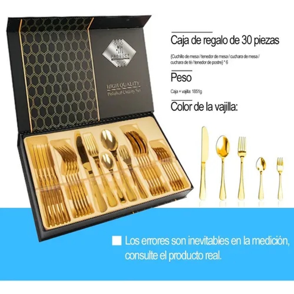 Juego De Cubiertos Acero Inoxidable Dorado Y Plateado 30pcs