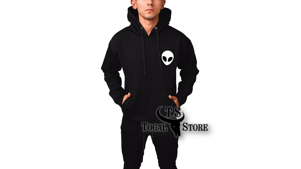 Sudadera Ovni Bordado Alien de Moda Hoodie Con Capucha y Cangurarera  