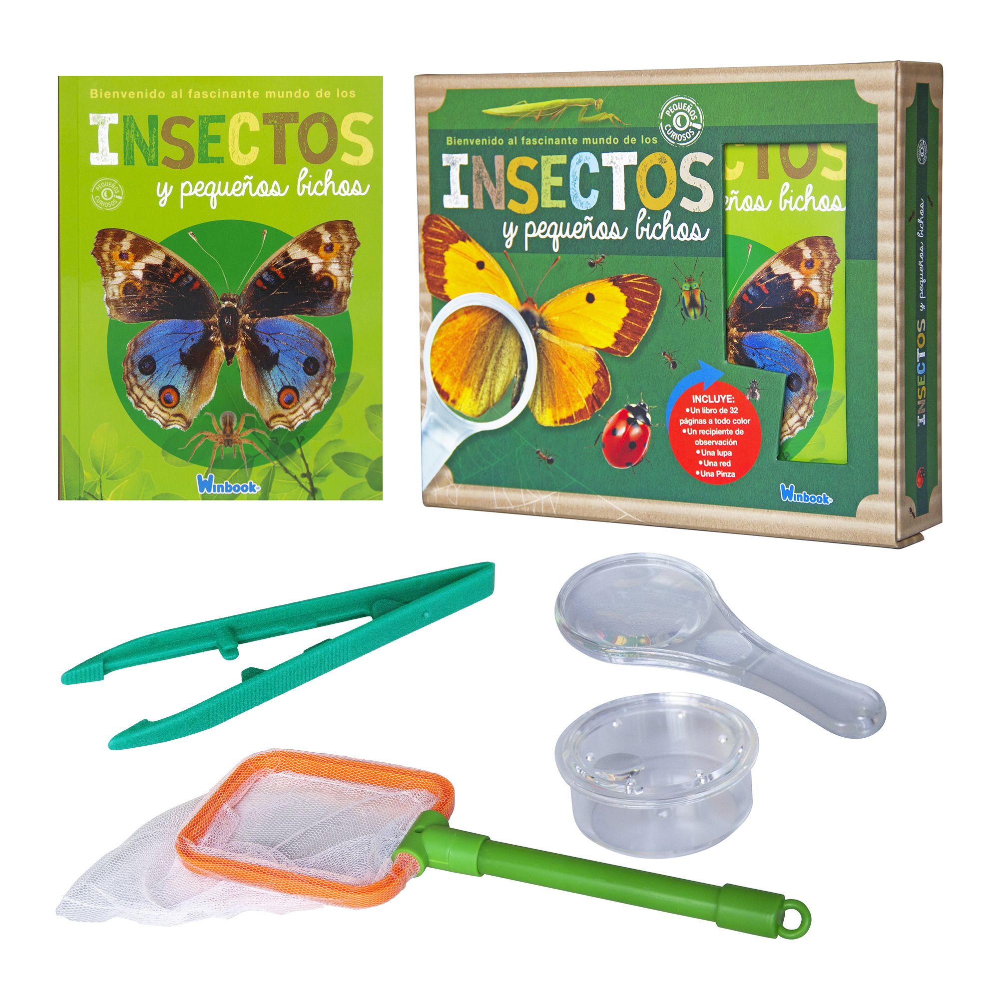 Insectos y Pequeños Bichos, Kit + Libro + Lupa + Red, con accesorios