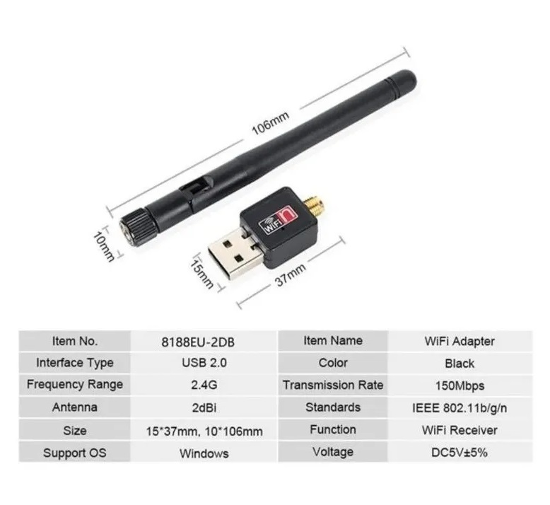Antena Wifi Usb 300mbps Monofrecuencia Externa 2.4ghz