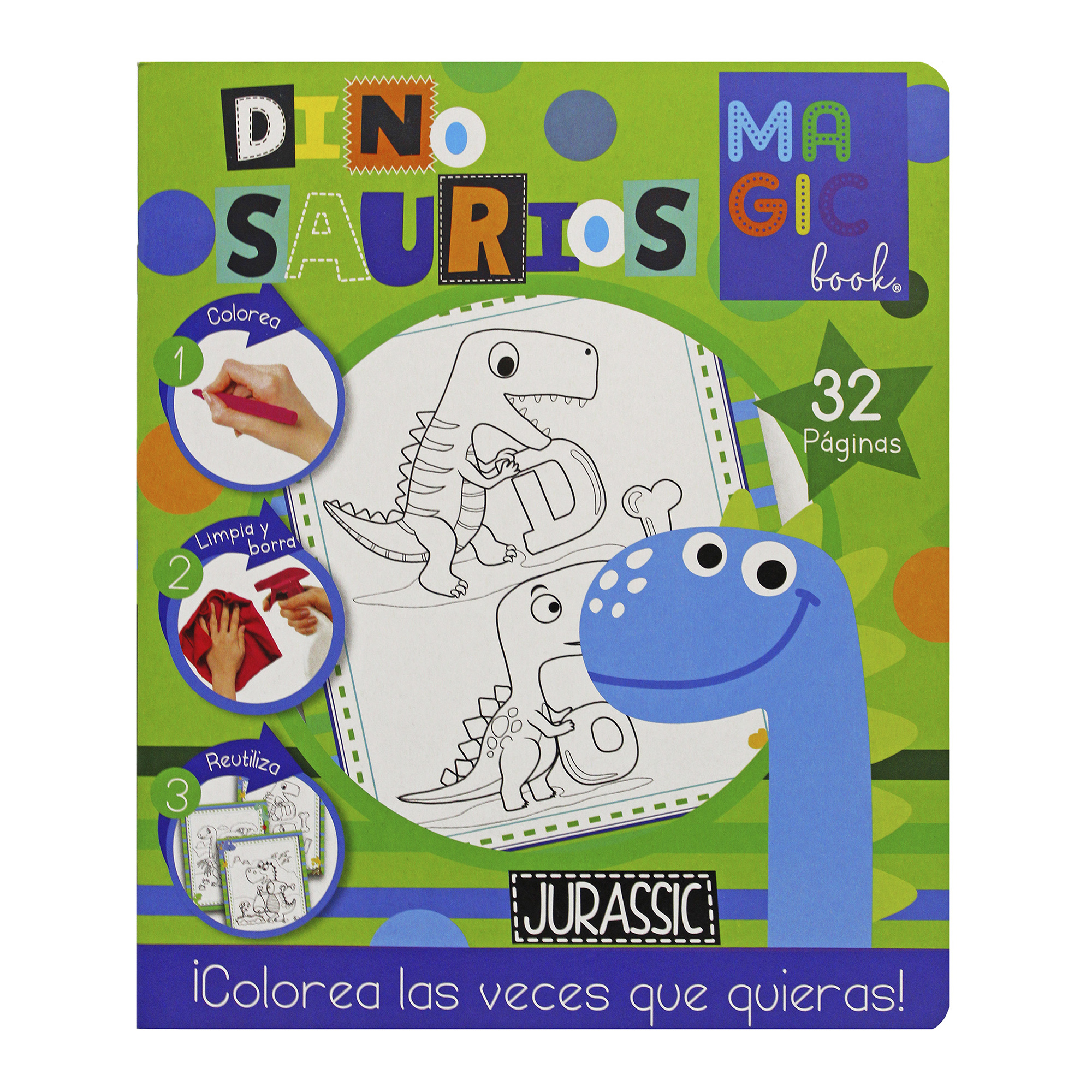 Dinosaurios, Marcianos, Gatitos, 4 Libros para colorear borrables + 24 plumones + 12 colores