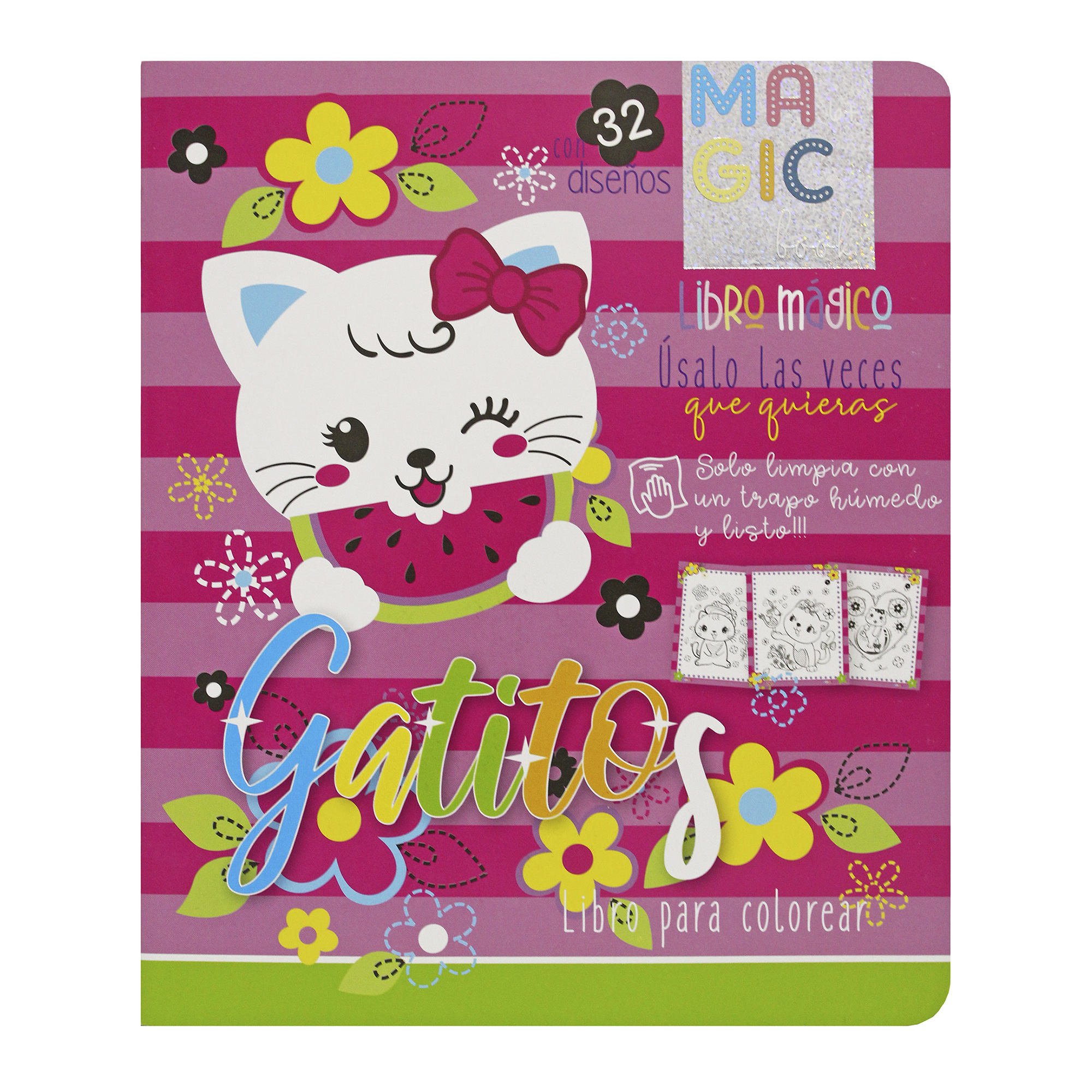 Dinosaurios, Marcianos, Gatitos, 4 Libros para colorear borrables + 24 plumones + 12 colores