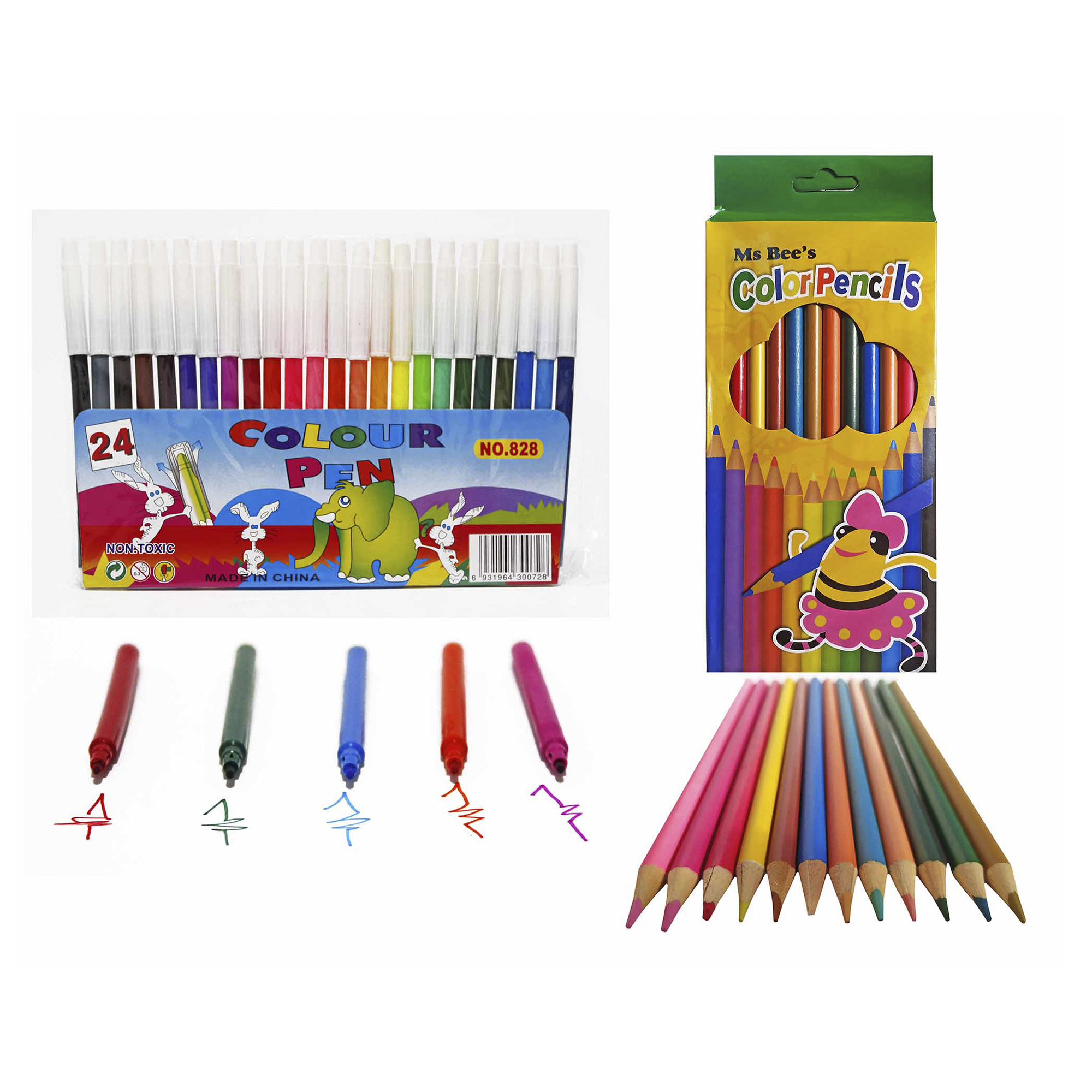 Dinosaurios, Marcianos, Gatitos, 4 Libros para colorear borrables + 24 plumones + 12 colores