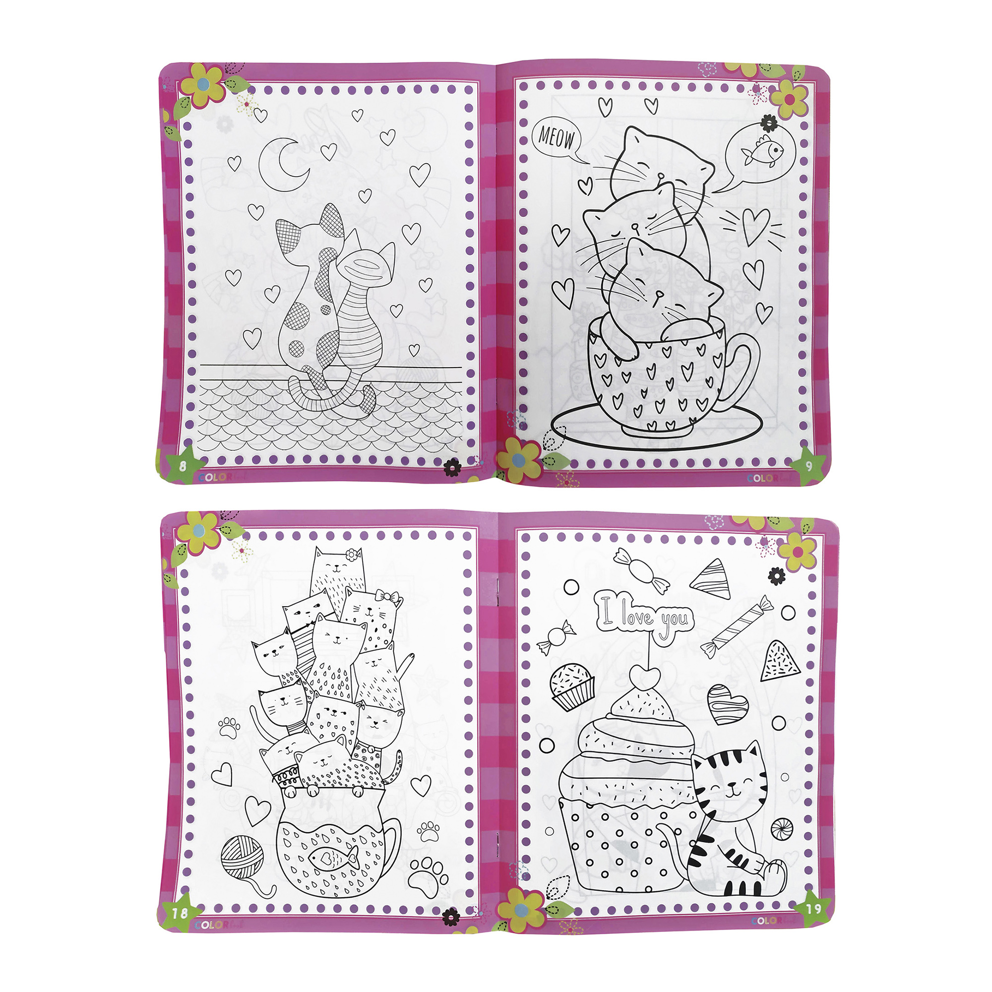 Dinosaurios, Marcianos, Gatitos, 4 Libros para colorear borrables + 24 plumones + 12 colores