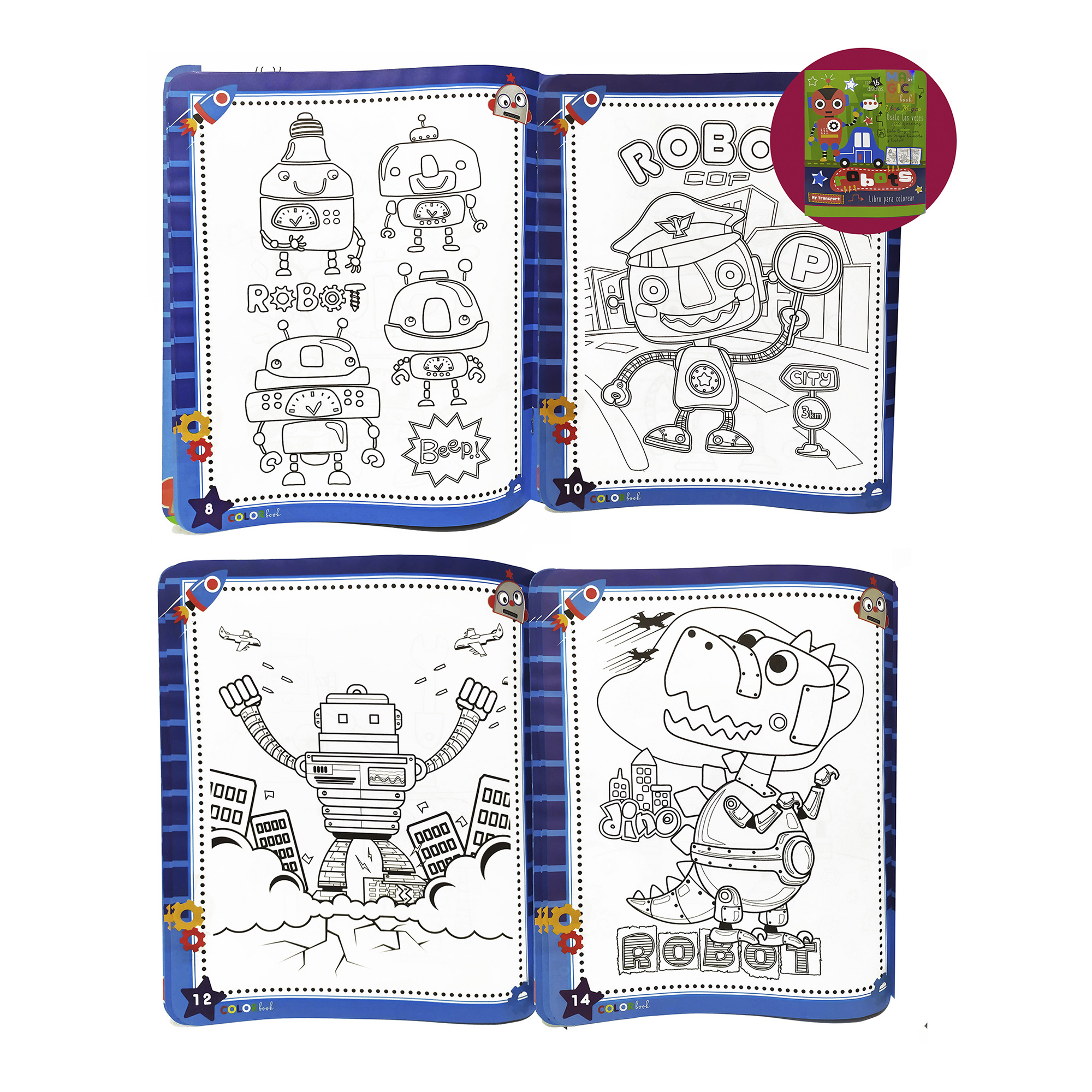 Dinosaurios, Marcianos, Gatitos, 4 Libros para colorear borrables + 24 plumones + 12 colores