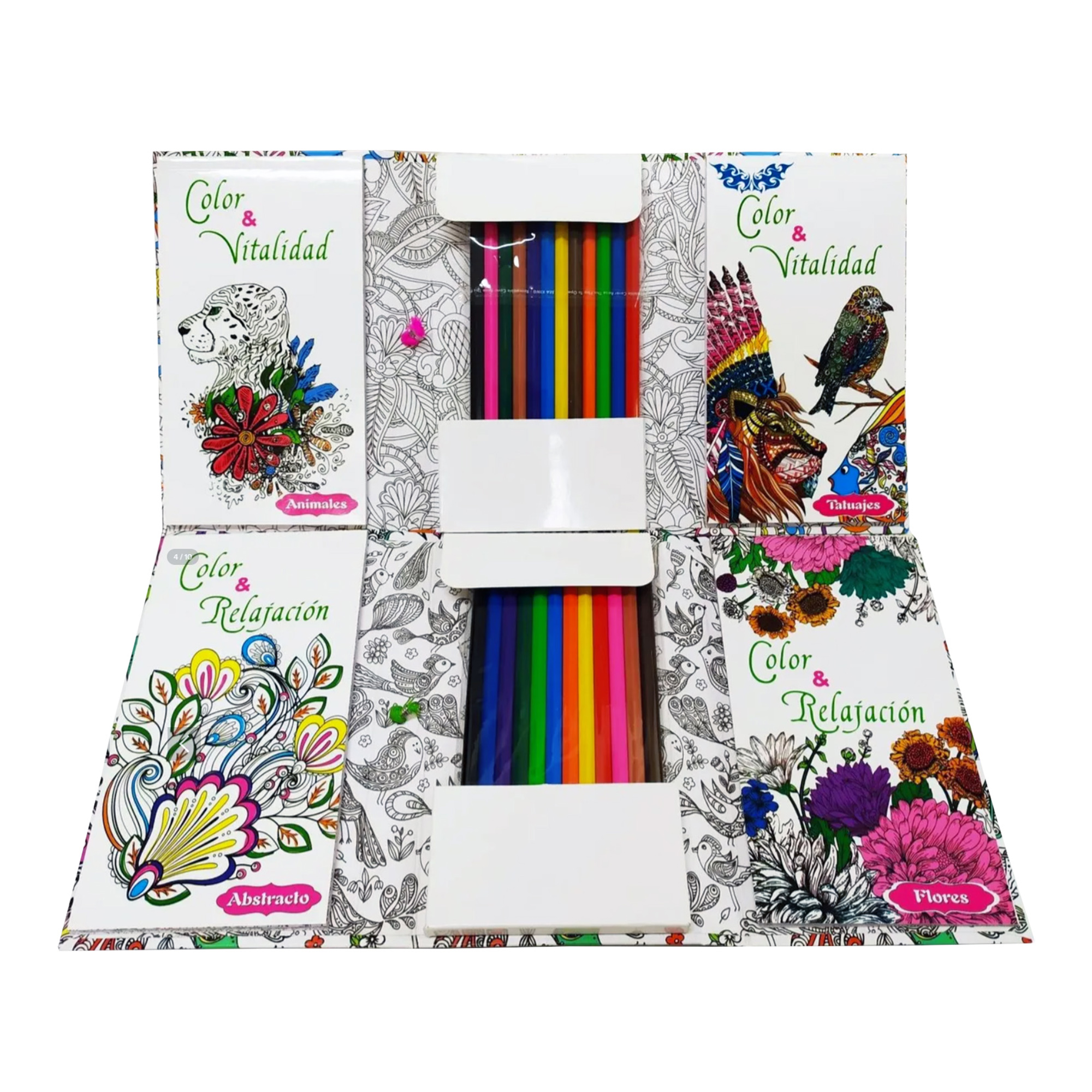 2 Estuches Mandalas para colorear con más de 120 diseños + 24 colores de madera