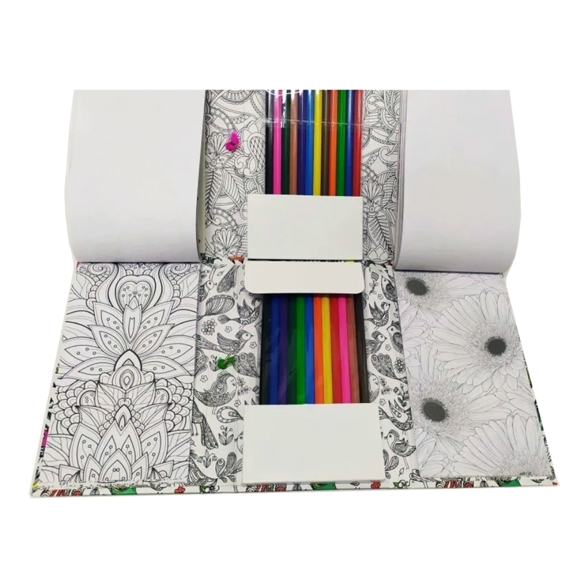 2 Estuches Mandalas para colorear con más de 120 diseños + 24 colores de madera