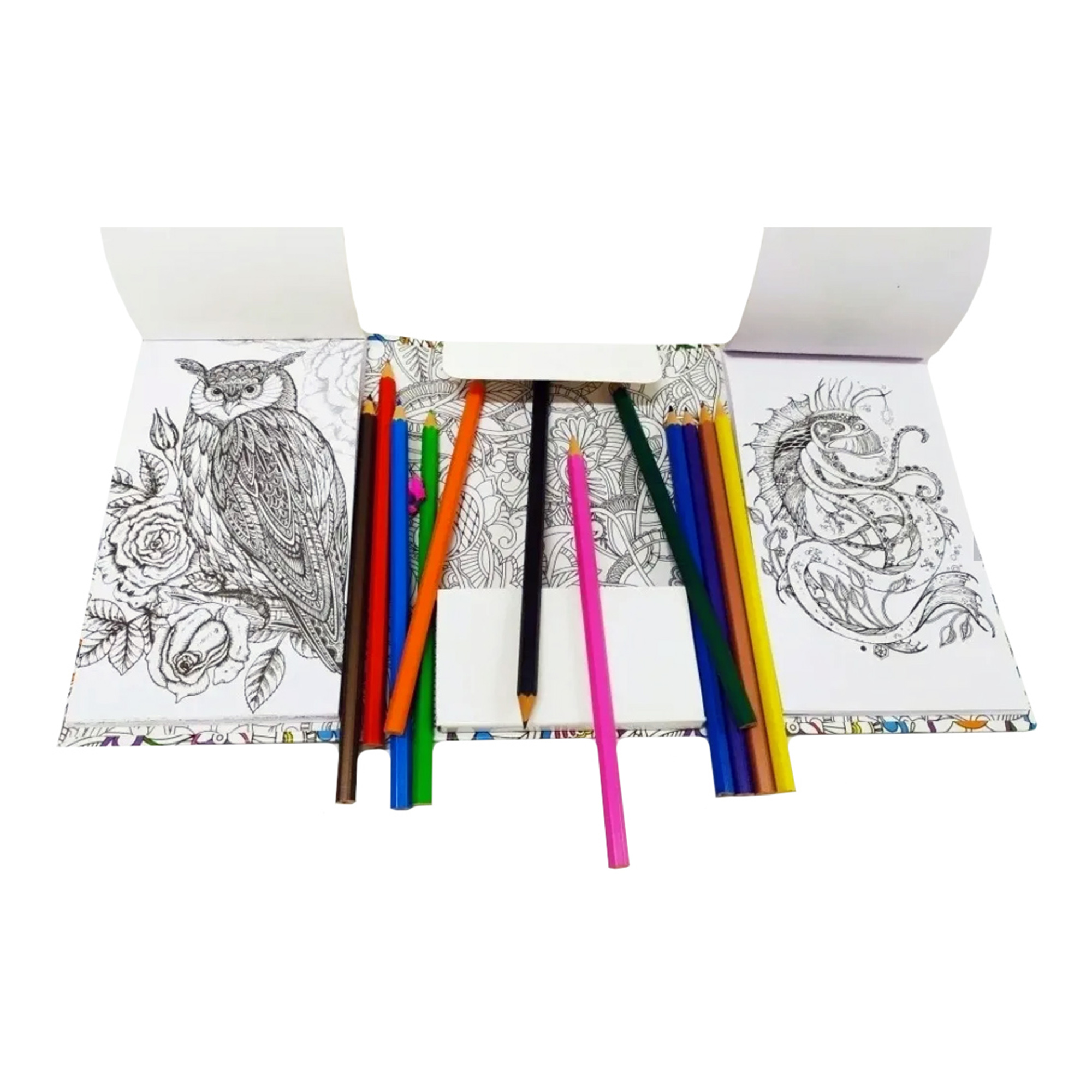 2 Estuches Mandalas para colorear con más de 120 diseños + 24 colores de madera