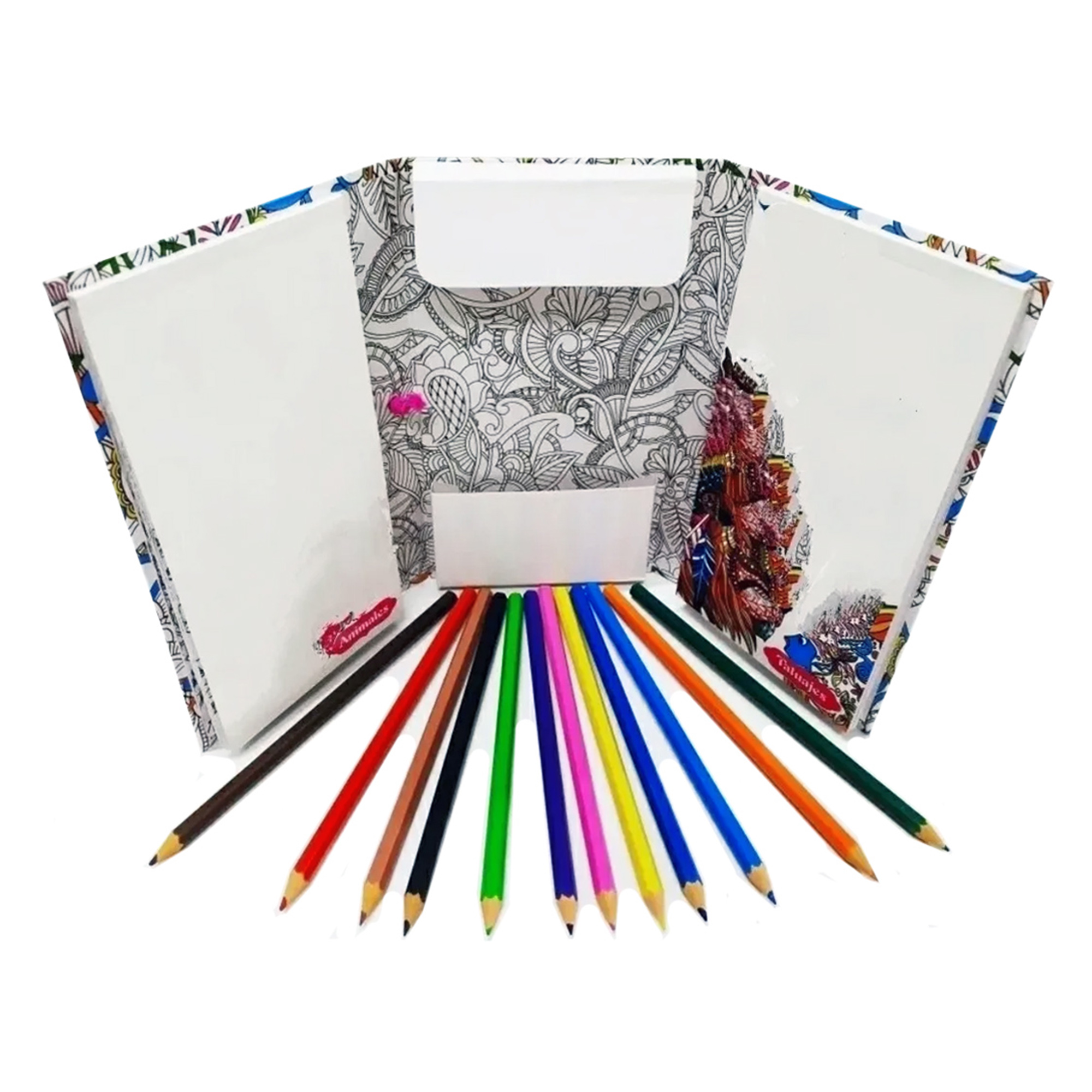 Mandalas Animales con más de 60 diseños + 12 colores de madera, libro para colorear