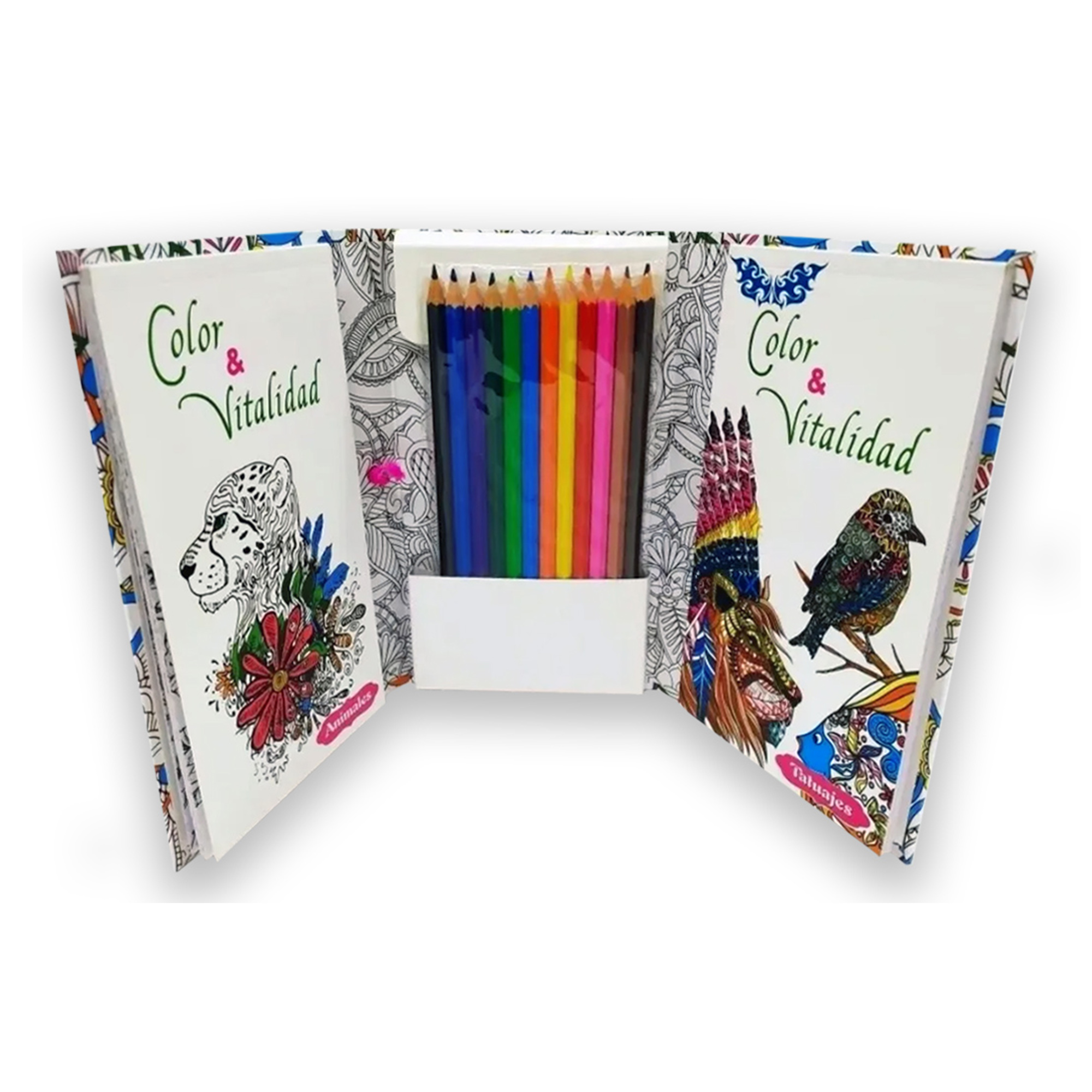 Mandalas Animales con más de 60 diseños + 12 colores de madera, libro para colorear