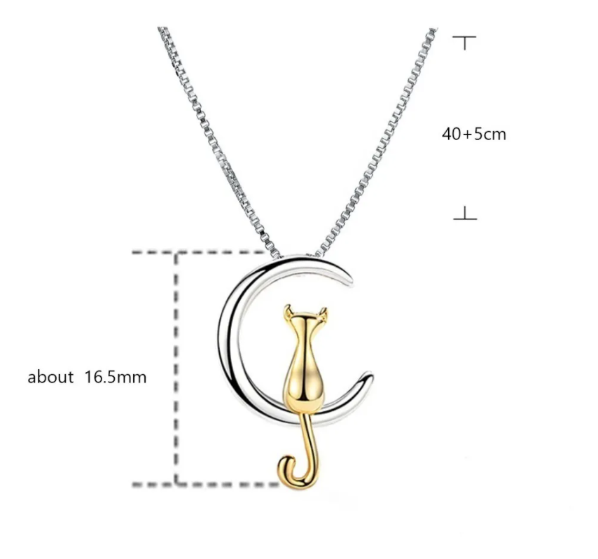 Collar Plata 925  Diseño Luna Gato dorado