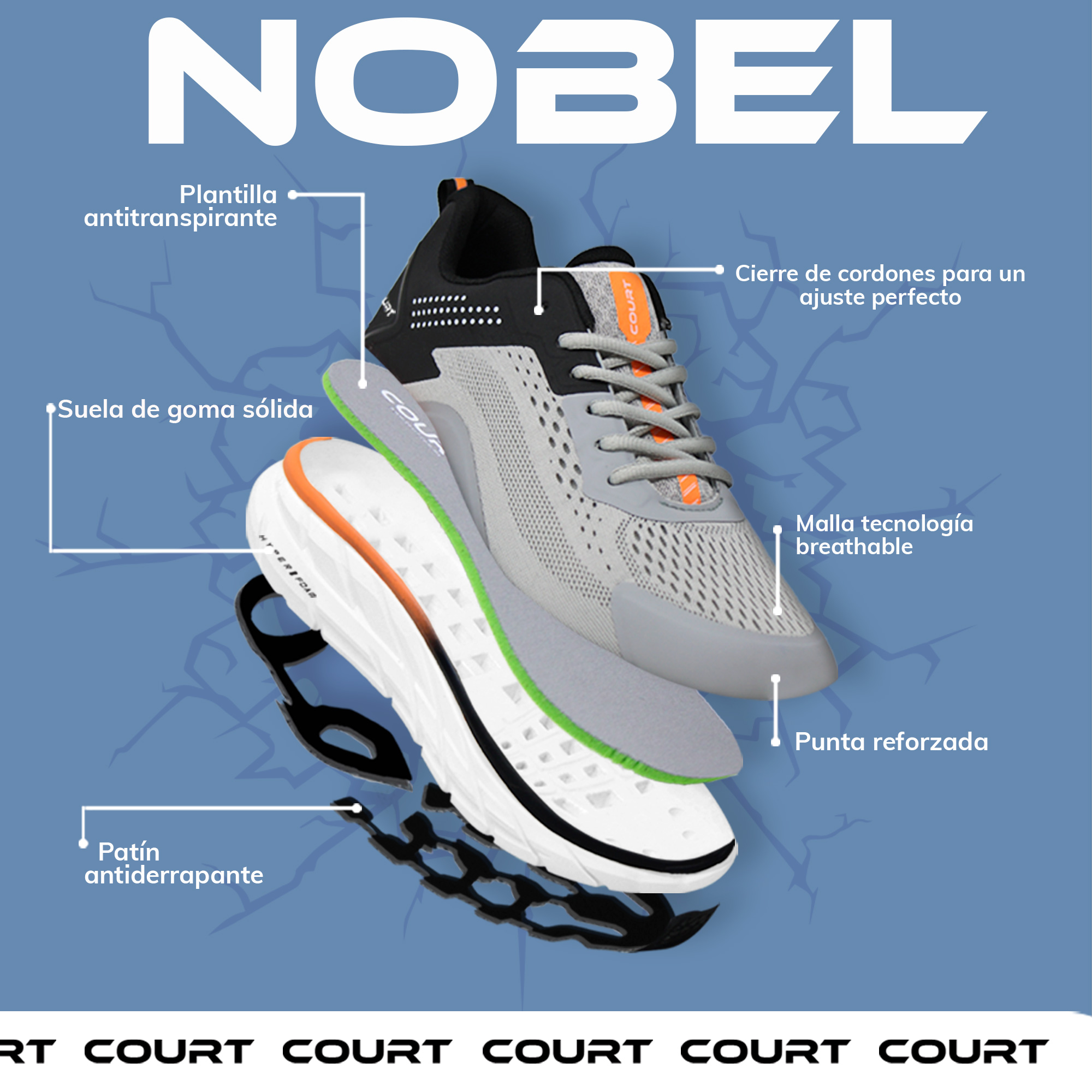 Court | Tenis De Entrenamiento Deportivo Nobel Ligero Para Hombre Blanco