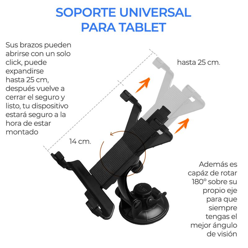 SOPORTE DE SUCCION PARA TABLET O IPAD, AJUSTABLE 