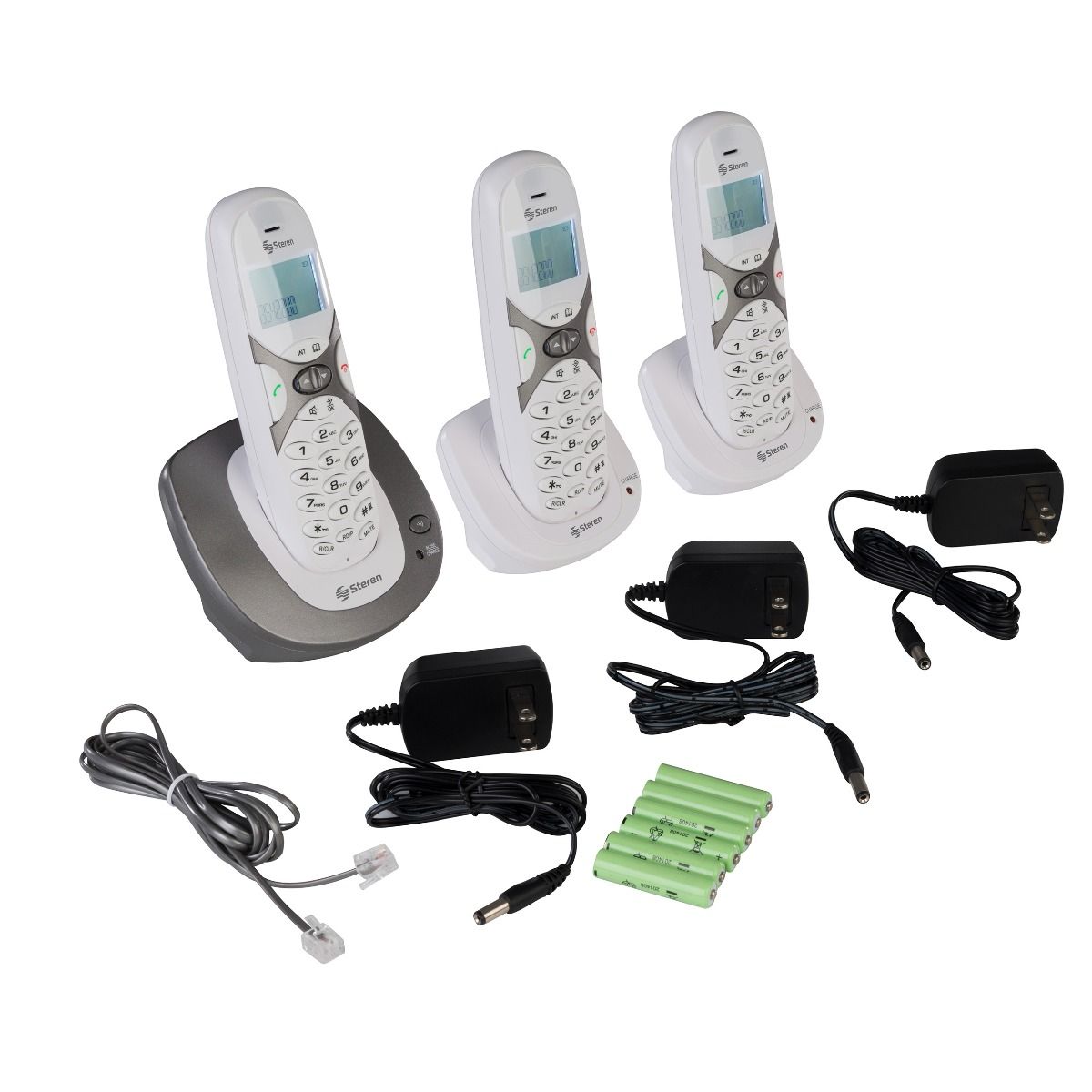 Teléfono inalámbrico DECT 6.0 con 2 extensiones adicionales.