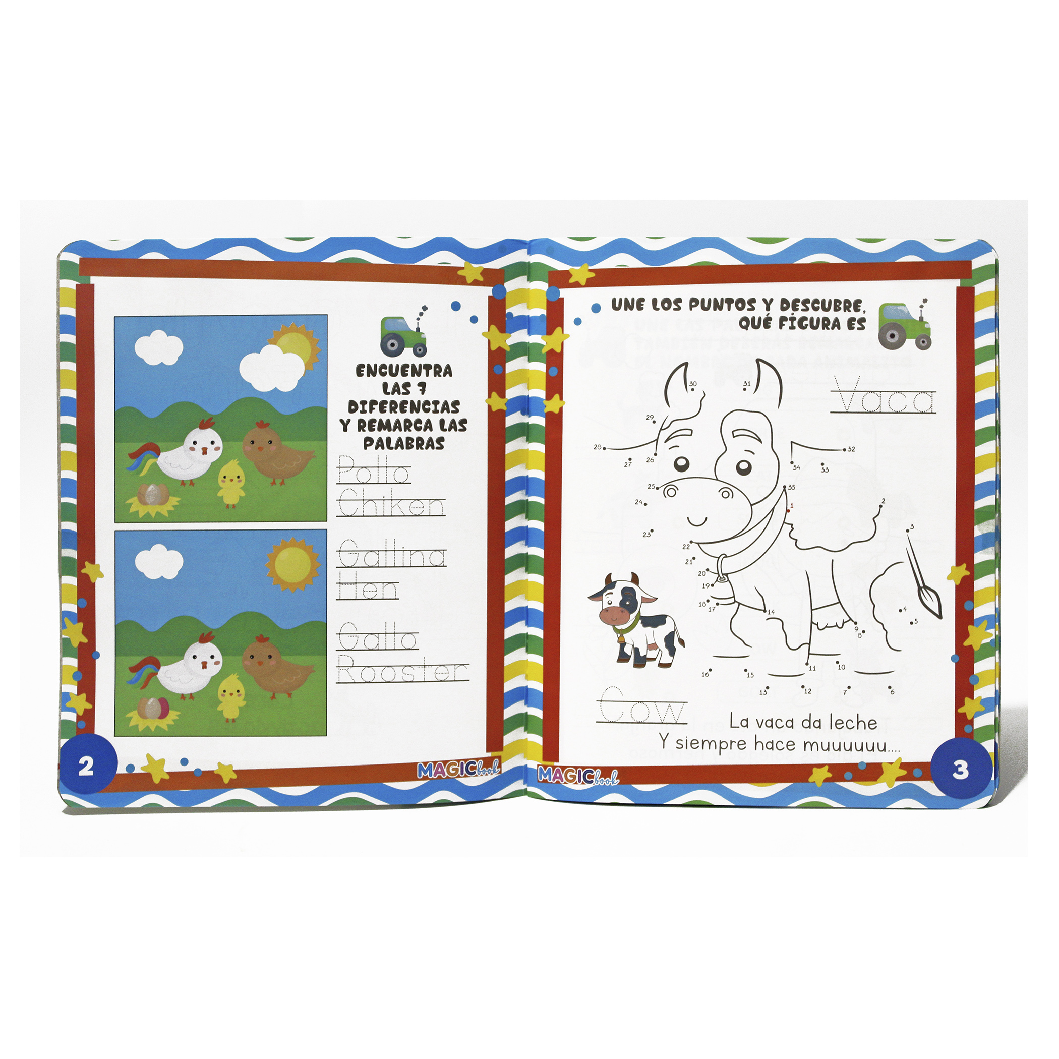 Animales, Libro Bilingüe para Colorear Borrable, incluye 24 plumones y 12 colores