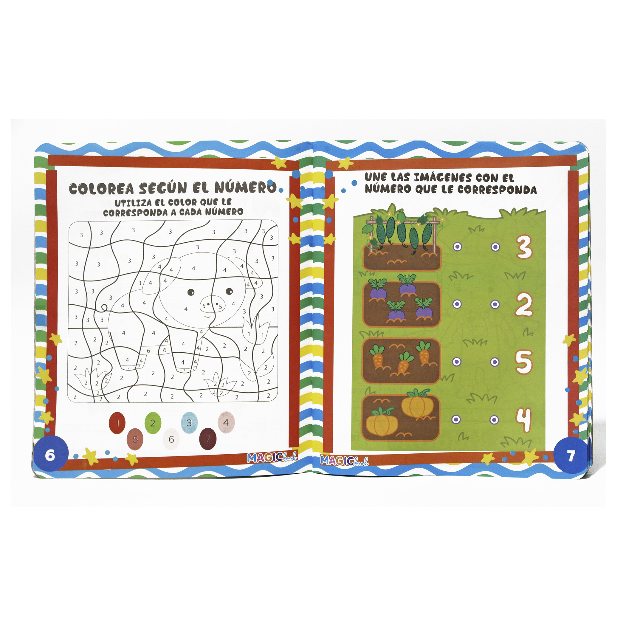 Animales, Libro Bilingüe para Colorear Borrable, incluye 24 plumones y 12 colores