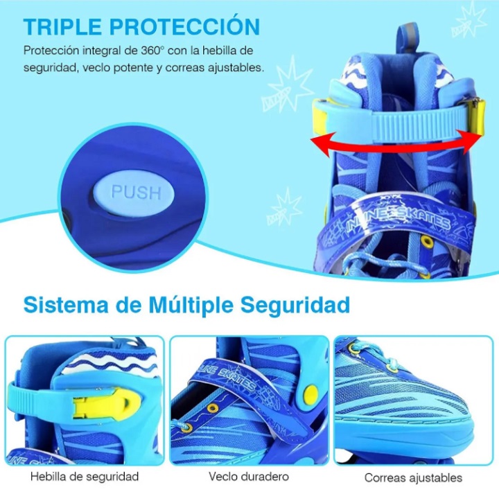 Patines De 4 Ruedas Ajustable Del 23-26 Protecciones Juguete Niño Niña