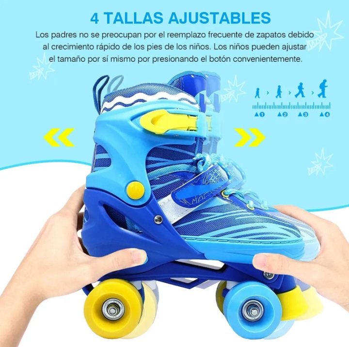 Patines De 4 Ruedas Ajustable Del 23-26 Protecciones Juguete Niño Niña