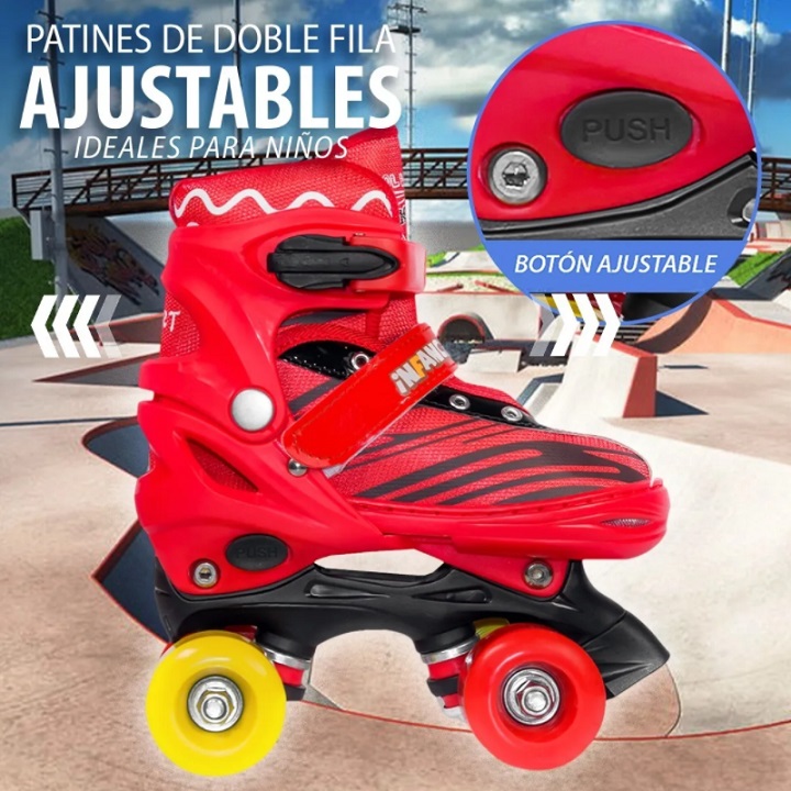 Patines De 4 Ruedas Ajustable Protecciones Juguete Niño Niña Rojo