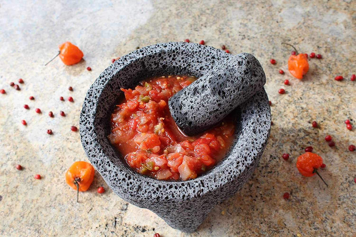 Molcajete Piedra Volcánica Artesanal Con Diseño Tradicional