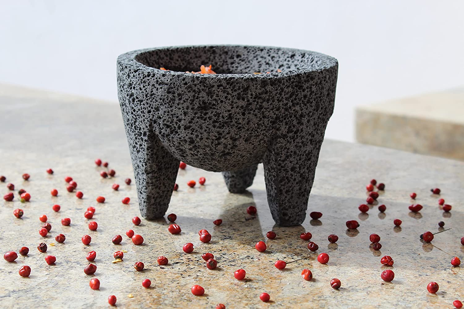 Molcajete Piedra Volcánica Artesanal Con Diseño Tradicional