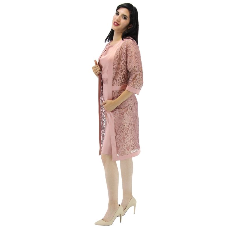 Vestido palo de rosa con ensamble