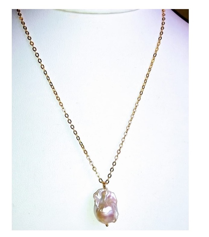 Collar y Aretes en Chapa de Oro con Dije Perla Cultivada Exclusiva del Mar del Sur A039