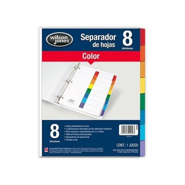 Separador De Carpeta 8 Colores + 100 Protectores De Hoja T.carta