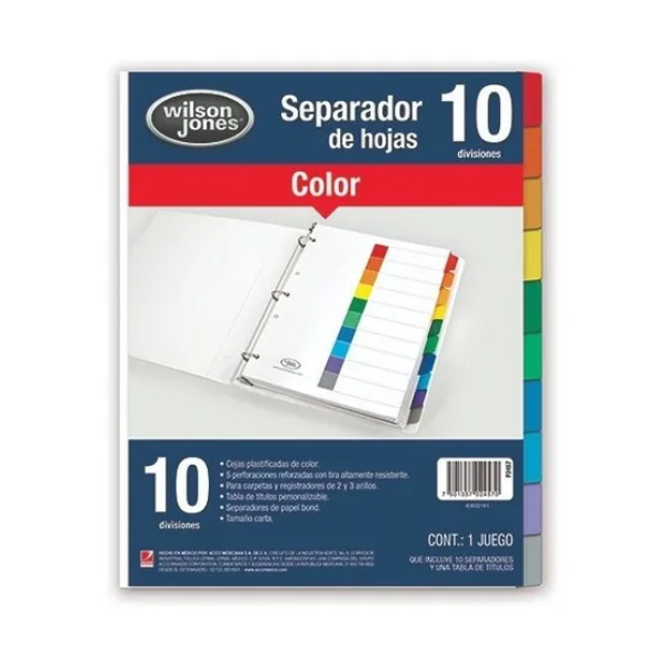 Separador De Carpeta 10 Col+ 100 Protectores De Hoja T.carta