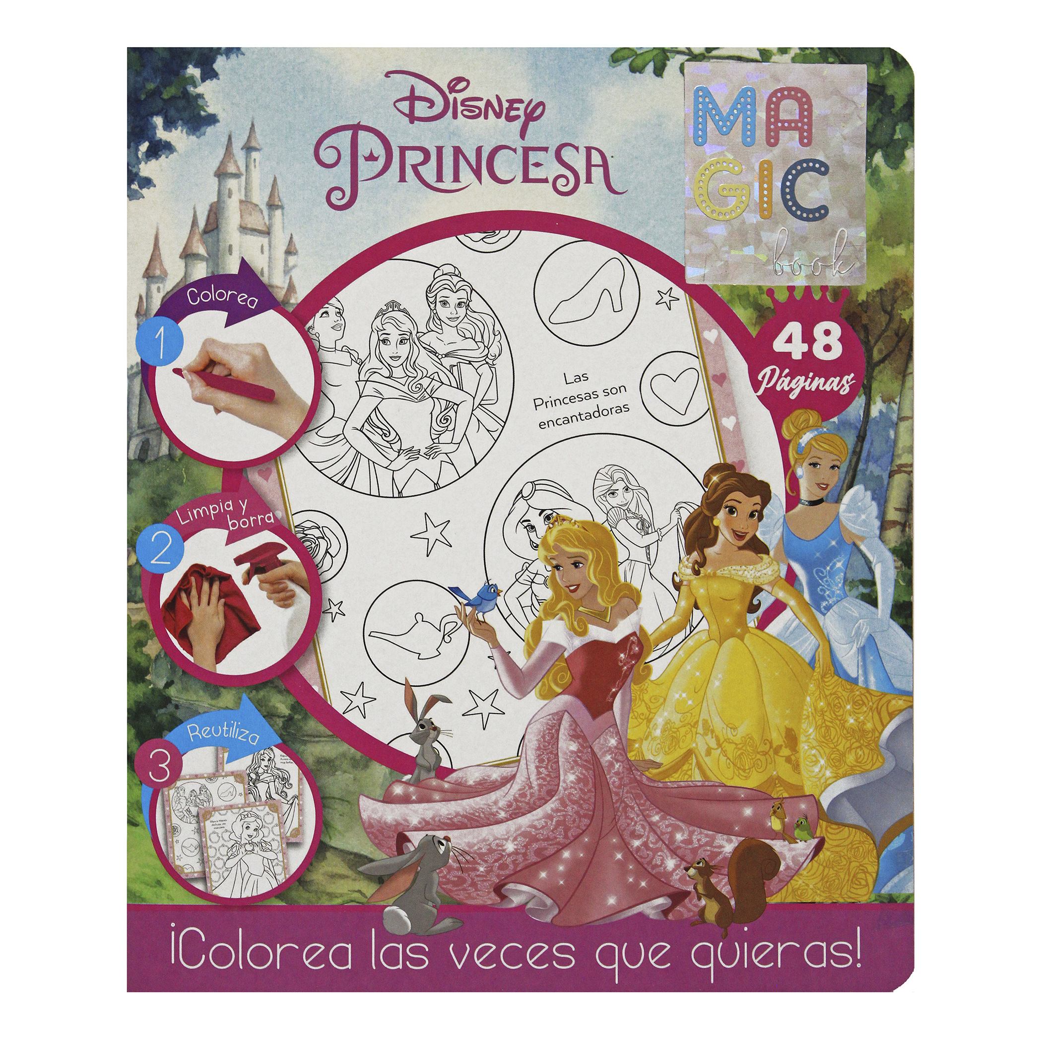 Princesas, Libro para Colorear Borrable incluye 24 Plumones y 12 Colores