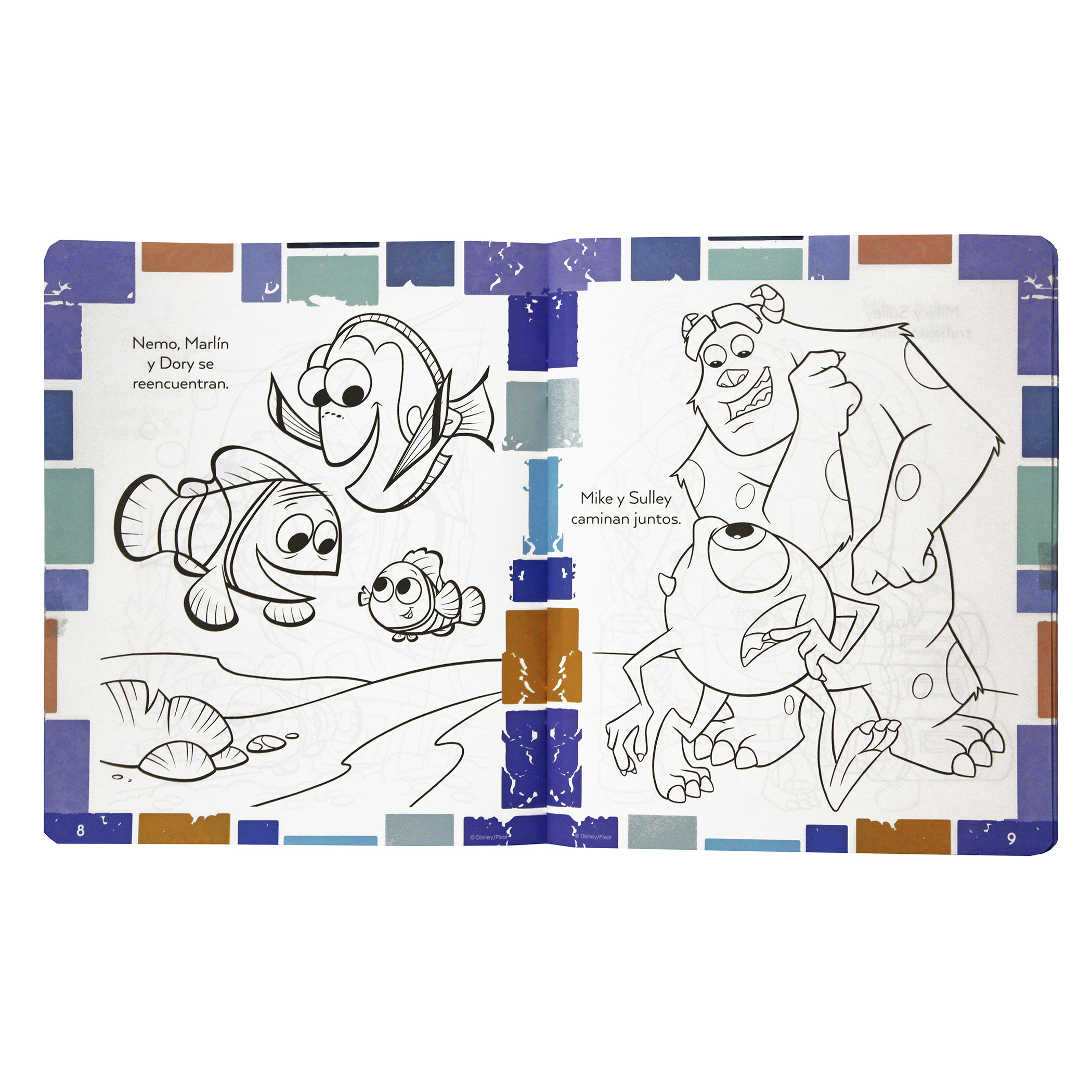Buscando a Nemo, Monsters Inc, Ratatouille, Wall-E, Libro para colorear borrable + 24 plumones + 12 colores
