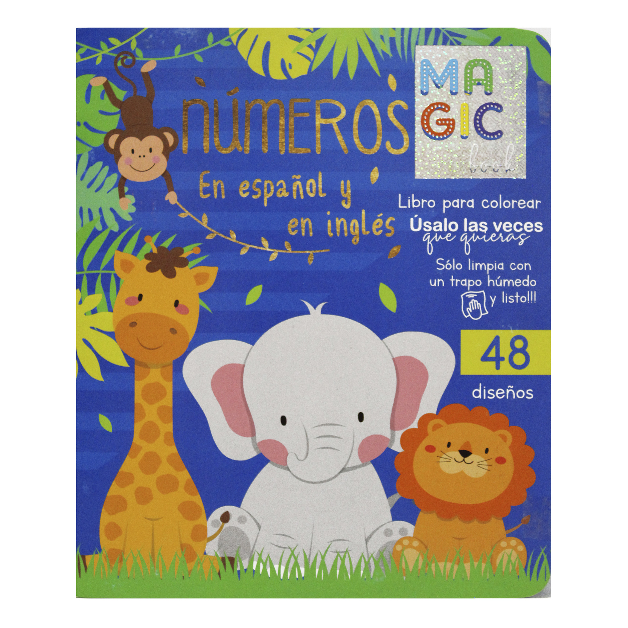 Los Números, Libro para colorear y actividades bilingüe, borrable, + 24 plumones + 12 colores