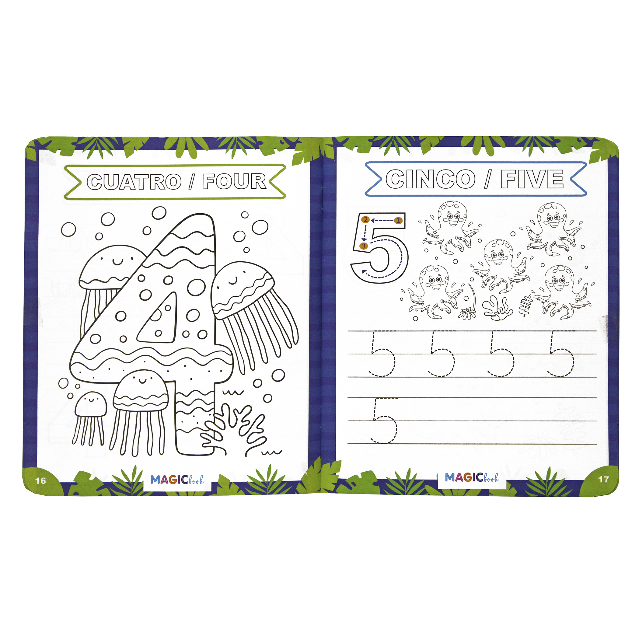 Los Números, Libro para colorear y actividades bilingüe, borrable, + 24 plumones + 12 colores