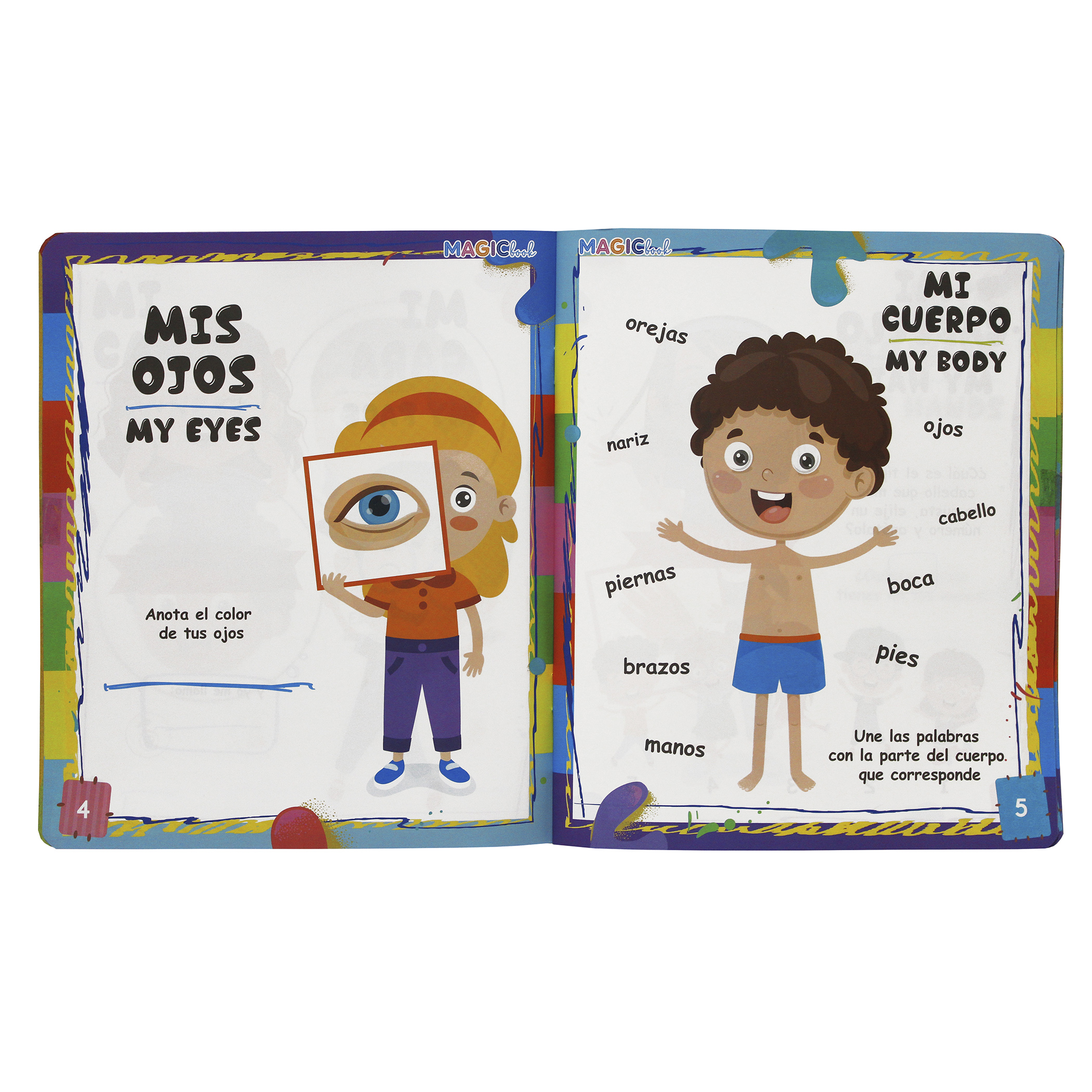 Dinosaurios y Cuerpo Humano, 2 libros bilingües para colorear, borrables