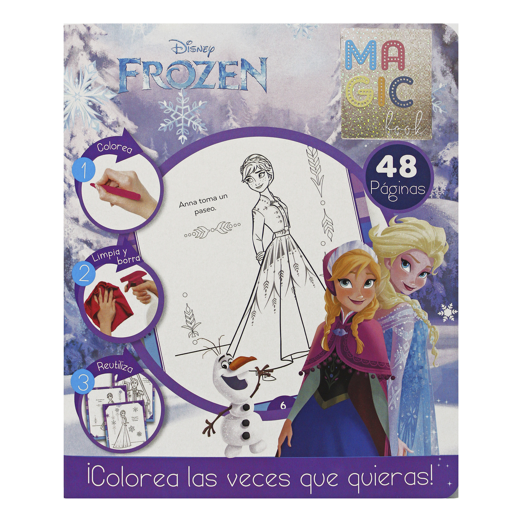 Frozen, Gatitos, 2 libros para colorear borrables, incluye 24 plumones y 12 colores