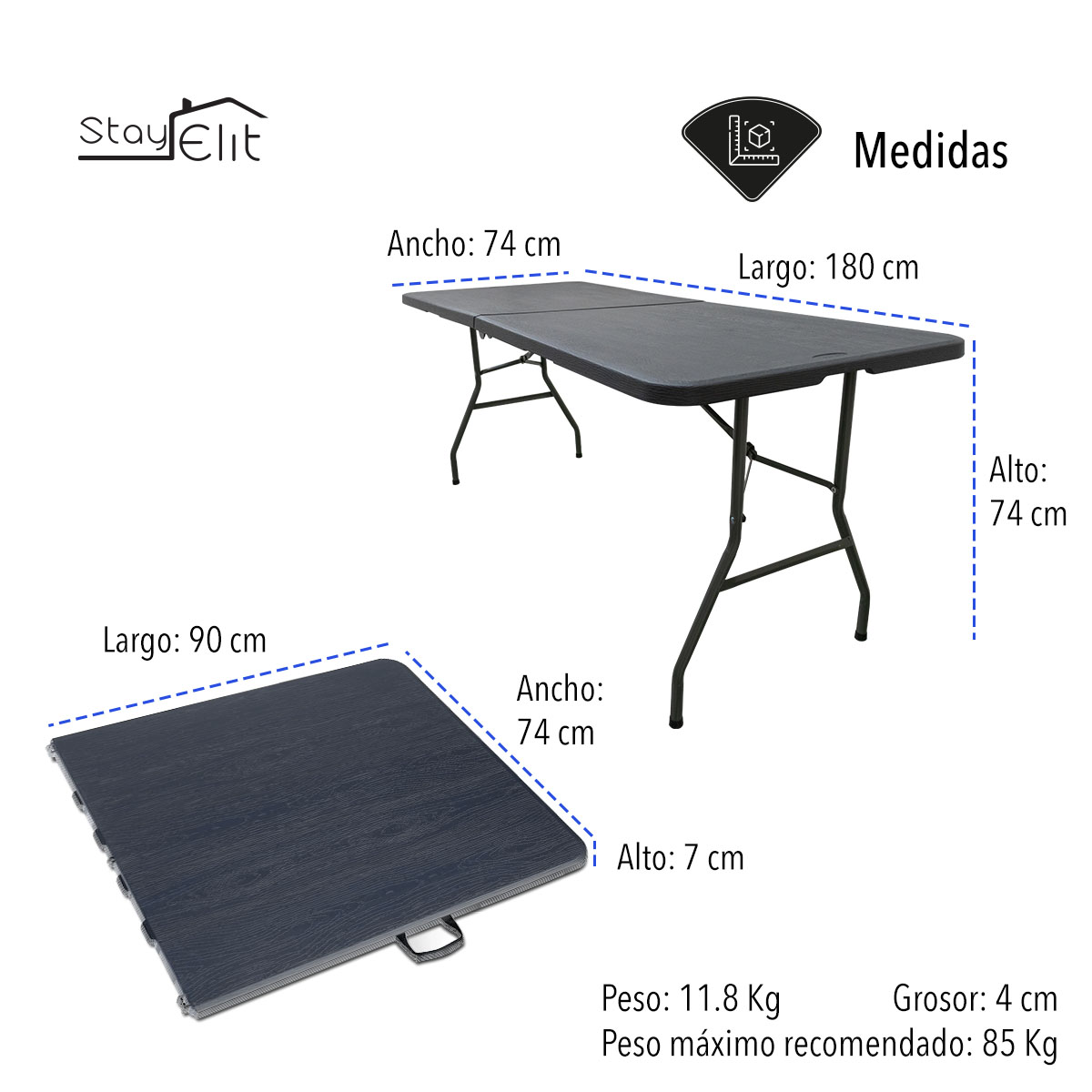 Mesa Plegable Tipo Madera 1.80 m Plastico Resistente Exterior.