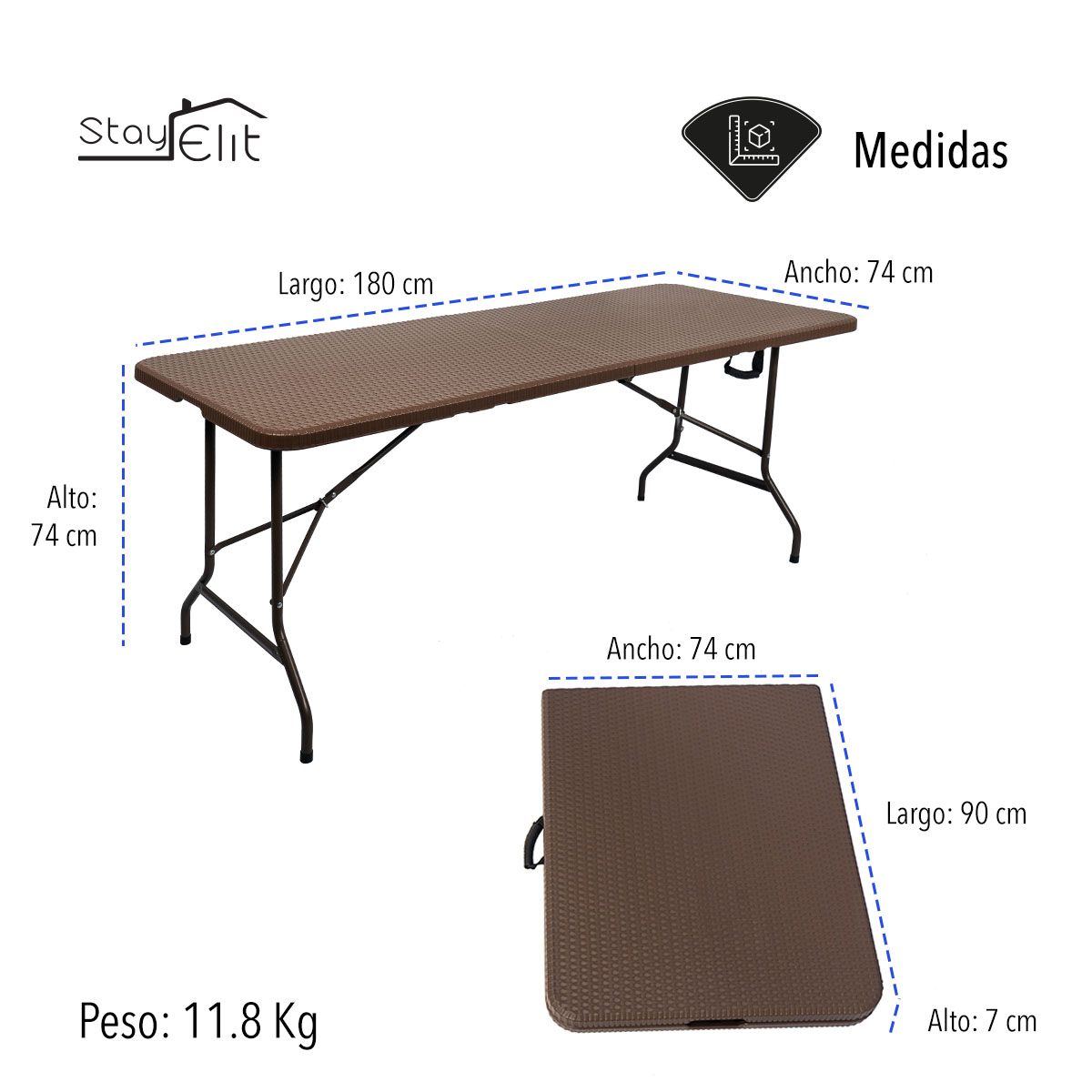 Mesa Plegable Portafolio Tipo Mimbre 1.80m Resistente