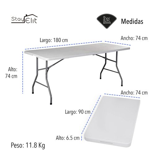 Mesa Plegable Portafolio Plastico 1.80m Resistente Stay Elit					