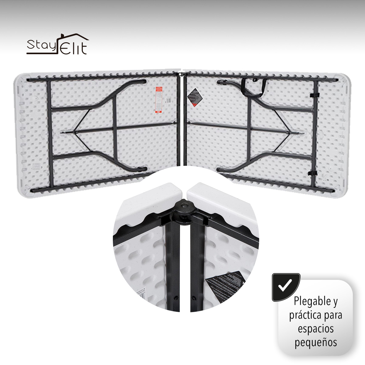 Mesa Plegable Portafolio Plastico 1.80m Resistente Stay Elit					.