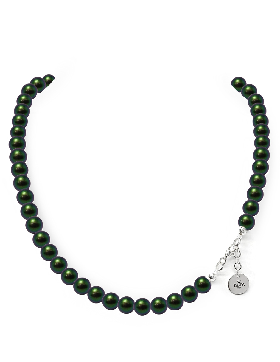 Collar y aretes perlas de cristal Verde con plata .925 Joyería Zvezda