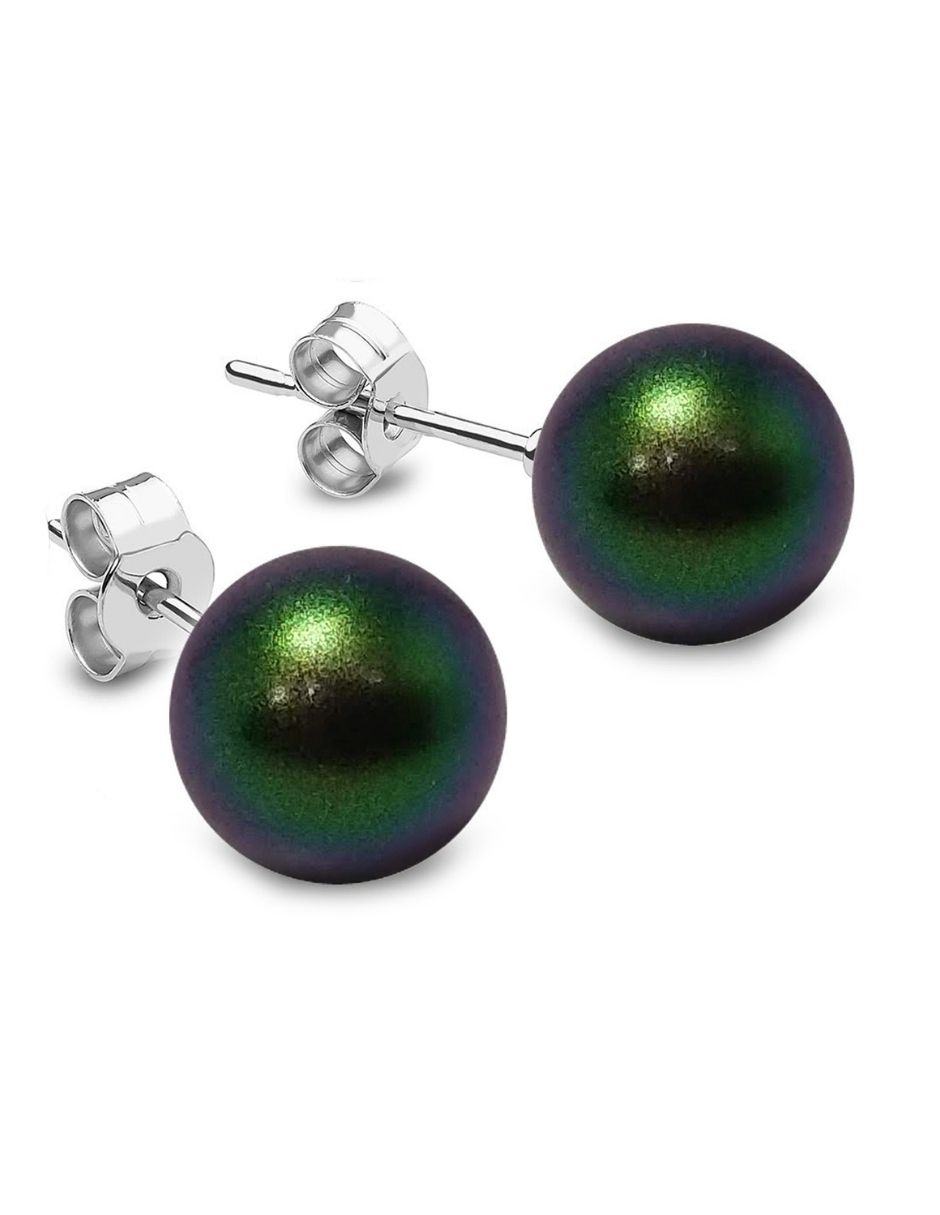 Collar y aretes perlas de cristal Verde con plata .925 Joyería Zvezda