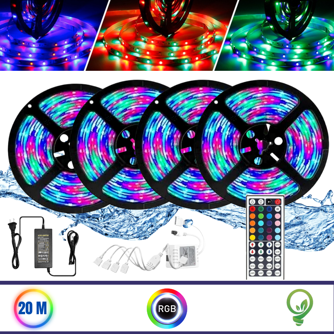 Tira led RGB 20 mts impermeable (4x5) DOSYU Tira led 3528 Anti Agua
