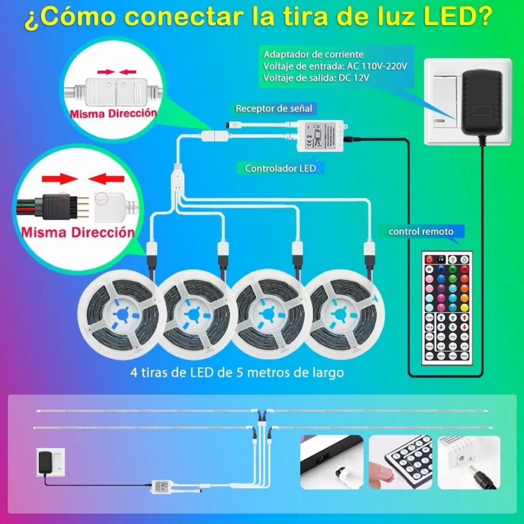 Tira led RGB 20 mts impermeable (4x5) DOSYU Tira led 3528 Anti Agua