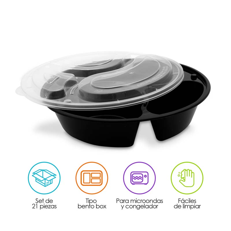Contenedores para Alimentos 800ml Bento 3 Compartimentos 21pz Redlemon