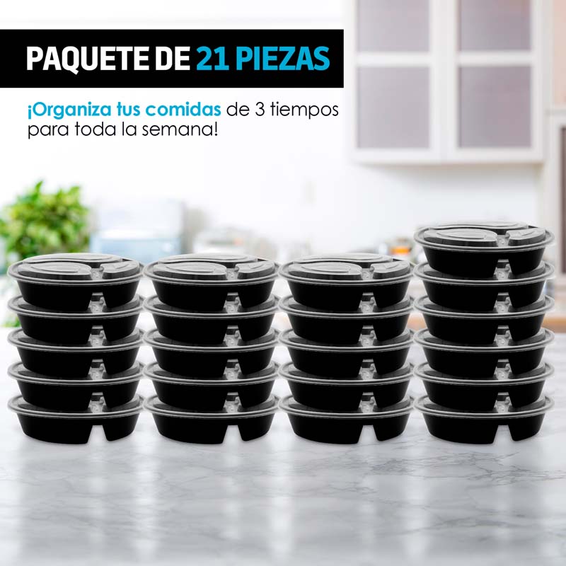 Contenedores para Alimentos 800ml Bento 3 Compartimentos 21pz Redlemon