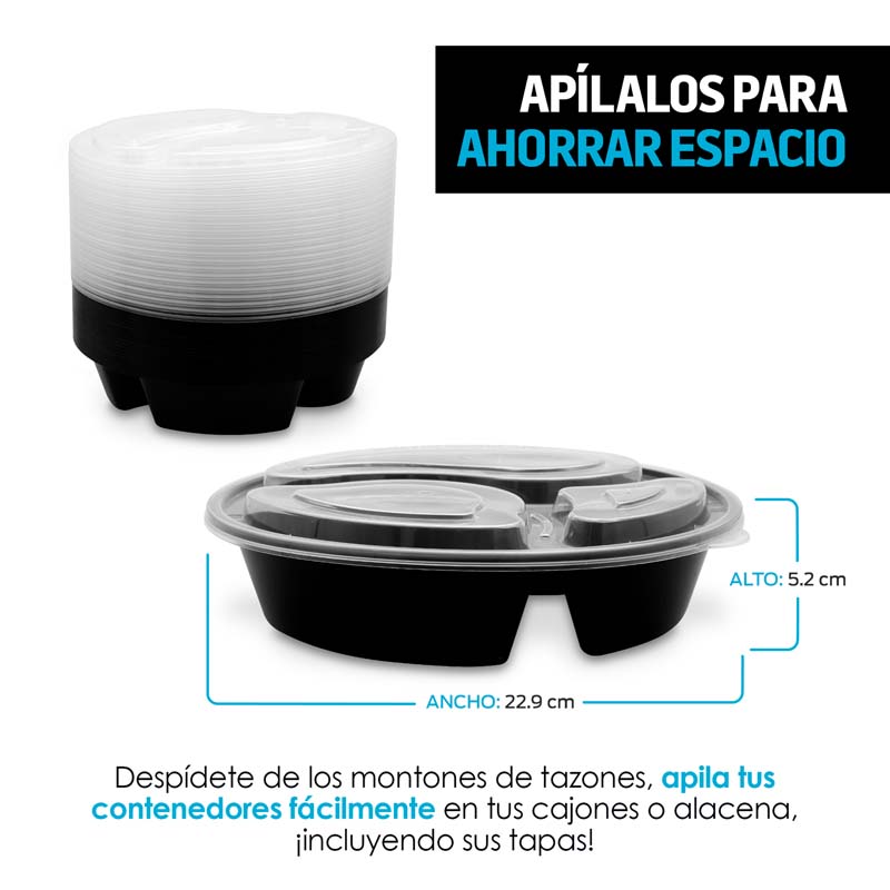 Contenedores para Alimentos 800ml Bento 3 Compartimentos 21pz Redlemon